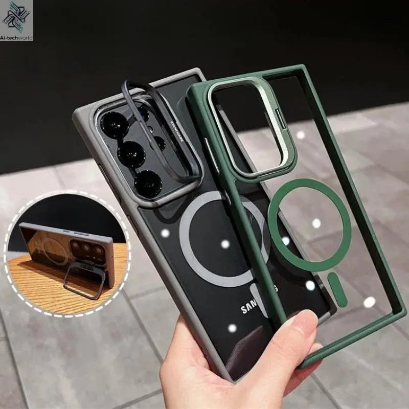 For Magsafe Hidden Holder Clear Case For Samsung Galaxy S25 S24 Ultra S22 Plus S23 FE Shockproof Magnetic Wirelesss Charge Cover - Ai - TechWorld