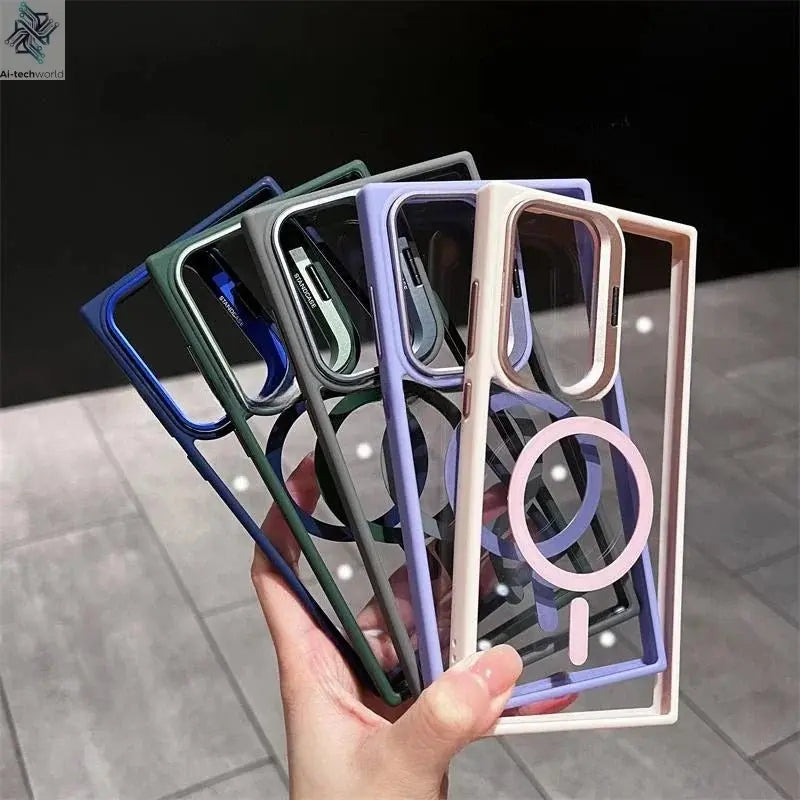 For Magsafe Hidden Holder Clear Case For Samsung Galaxy S25 S24 Ultra S22 Plus S23 FE Shockproof Magnetic Wirelesss Charge Cover - Ai - TechWorld
