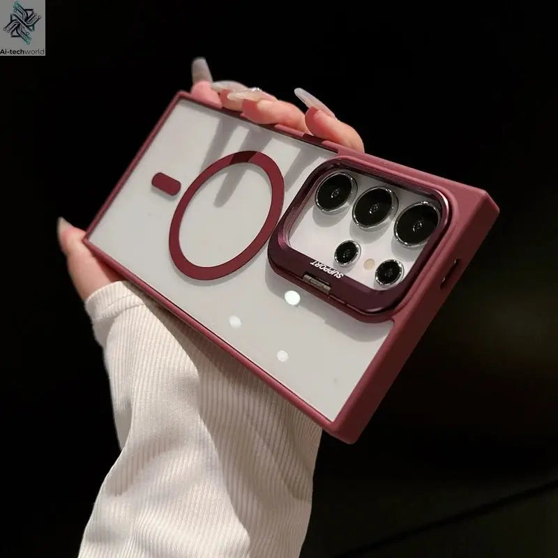 For Magsafe Hidden Holder Clear Case For Samsung Galaxy S25 S24 Ultra S22 Plus S23 FE Shockproof Magnetic Wirelesss Charge Cover - Ai - TechWorld