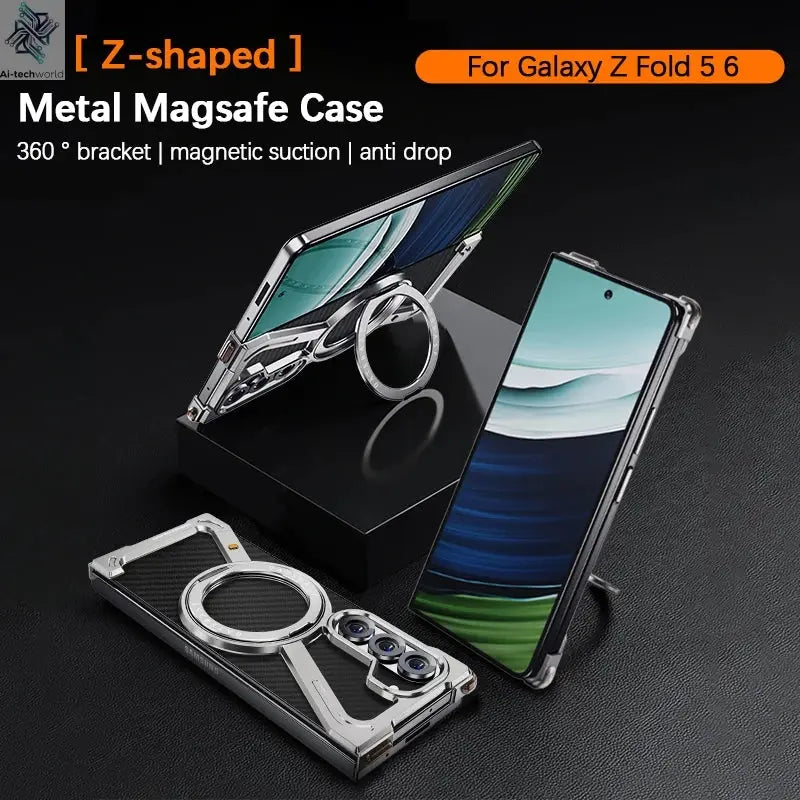 For Samsung Z Fold 7 6 5 Aluminum Alloy Frame 360° Magnetic Holder Magsafe Case For Galaxy Z Fold 6 Metal Frameless Bumper Cover Ai-TechWorld 