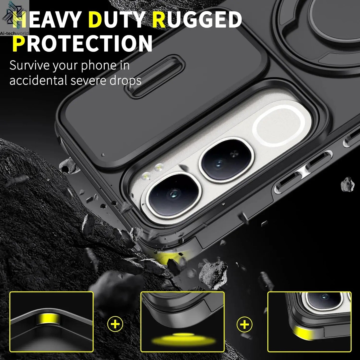 For Vivo V40 V50 V60 Lite Y200 S19 Pro Luxury lens sliding cover rotating ring phone case magnetic charging protective cover Ai-TechWorld 