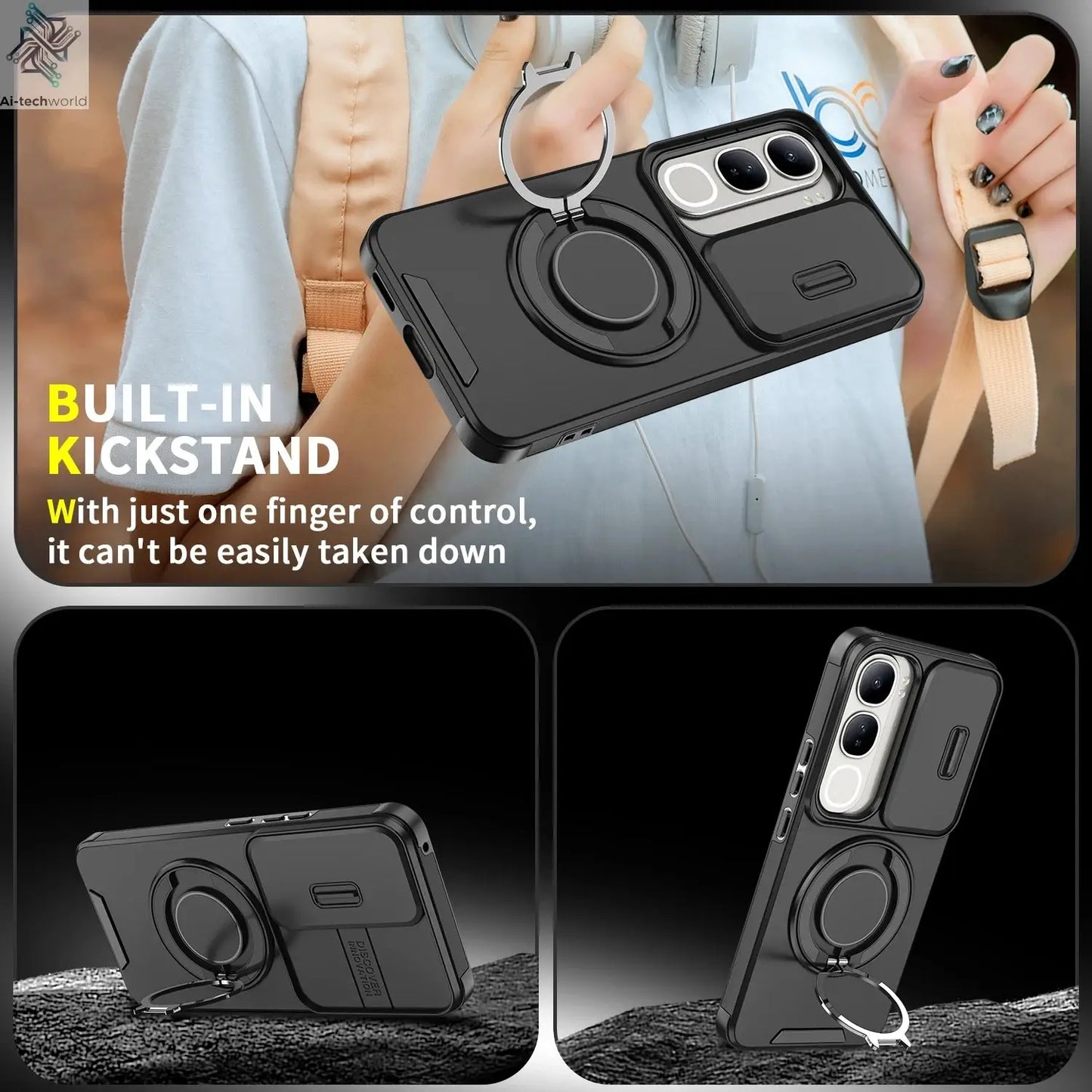 For Vivo V40 V50 V60 Lite Y200 S19 Pro Luxury lens sliding cover rotating ring phone case magnetic charging protective cover Ai-TechWorld 