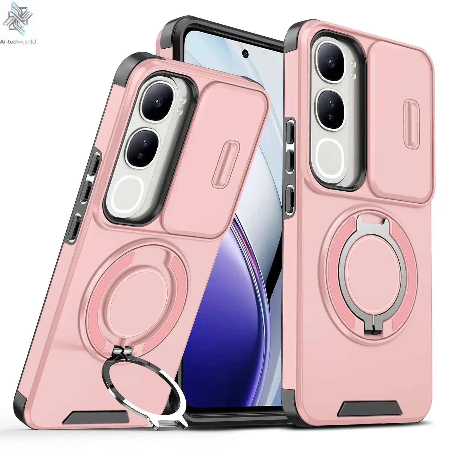 For Vivo V40 V50 V60 Lite Y200 S19 Pro Luxury lens sliding cover rotating ring phone case magnetic charging protective cover Ai-TechWorld 