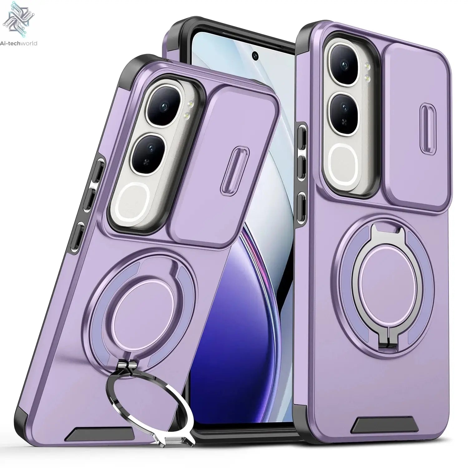 For Vivo V40 V50 V60 Lite Y200 S19 Pro Luxury lens sliding cover rotating ring phone case magnetic charging protective cover Ai-TechWorld 