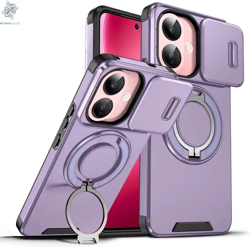 For Vivo V60 Lite 5G Case ELVEV Anti-drop Heavy Duty Hard PC Sliding Lens Window Rotating Stand Phone Cover Ai-TechWorld 