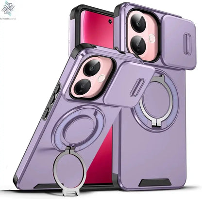 For Vivo V60 Lite 5G Case ELVEV Anti-drop Heavy Duty Hard PC Sliding Lens Window Rotating Stand Phone Cover Ai-TechWorld 