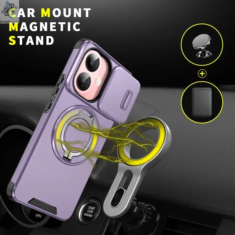 For Vivo V60 Lite 5G Case ELVEV Anti-drop Heavy Duty Hard PC Sliding Lens Window Rotating Stand Phone Cover Ai-TechWorld 