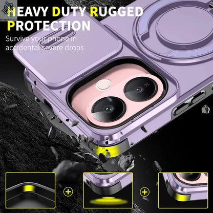For Vivo V60 Lite 5G Case ELVEV Anti-drop Heavy Duty Hard PC Sliding Lens Window Rotating Stand Phone Cover Ai-TechWorld 