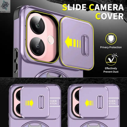 For Vivo V60 Lite 5G Case ELVEV Anti-drop Heavy Duty Hard PC Sliding Lens Window Rotating Stand Phone Cover Ai-TechWorld 