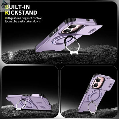 For Vivo V60 Lite 5G Case ELVEV Anti-drop Heavy Duty Hard PC Sliding Lens Window Rotating Stand Phone Cover Ai-TechWorld 