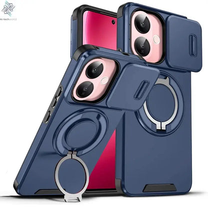 For Vivo V60 Lite 5G Case ELVEV Anti-drop Heavy Duty Hard PC Sliding Lens Window Rotating Stand Phone Cover Ai-TechWorld 