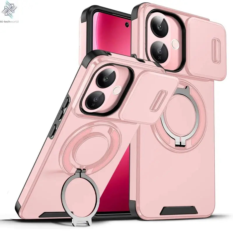 For Vivo V60 Lite 5G Case ELVEV Anti-drop Heavy Duty Hard PC Sliding Lens Window Rotating Stand Phone Cover Ai-TechWorld 