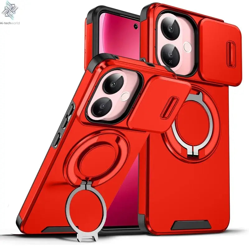 For Vivo V60 Lite 5G Case ELVEV Anti-drop Heavy Duty Hard PC Sliding Lens Window Rotating Stand Phone Cover Ai-TechWorld 