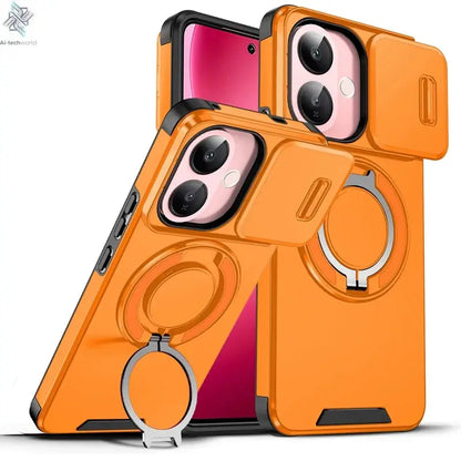 For Vivo V60 Lite 5G Case ELVEV Anti-drop Heavy Duty Hard PC Sliding Lens Window Rotating Stand Phone Cover Ai-TechWorld 