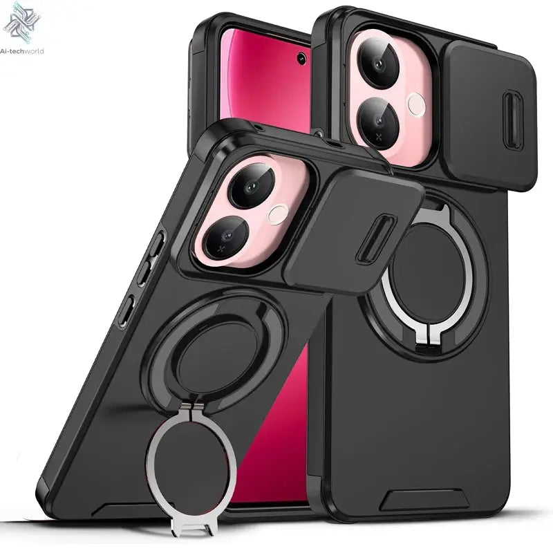 For Vivo V60 Lite 5G Case ELVEV Anti-drop Heavy Duty Hard PC Sliding Lens Window Rotating Stand Phone Cover Ai-TechWorld 