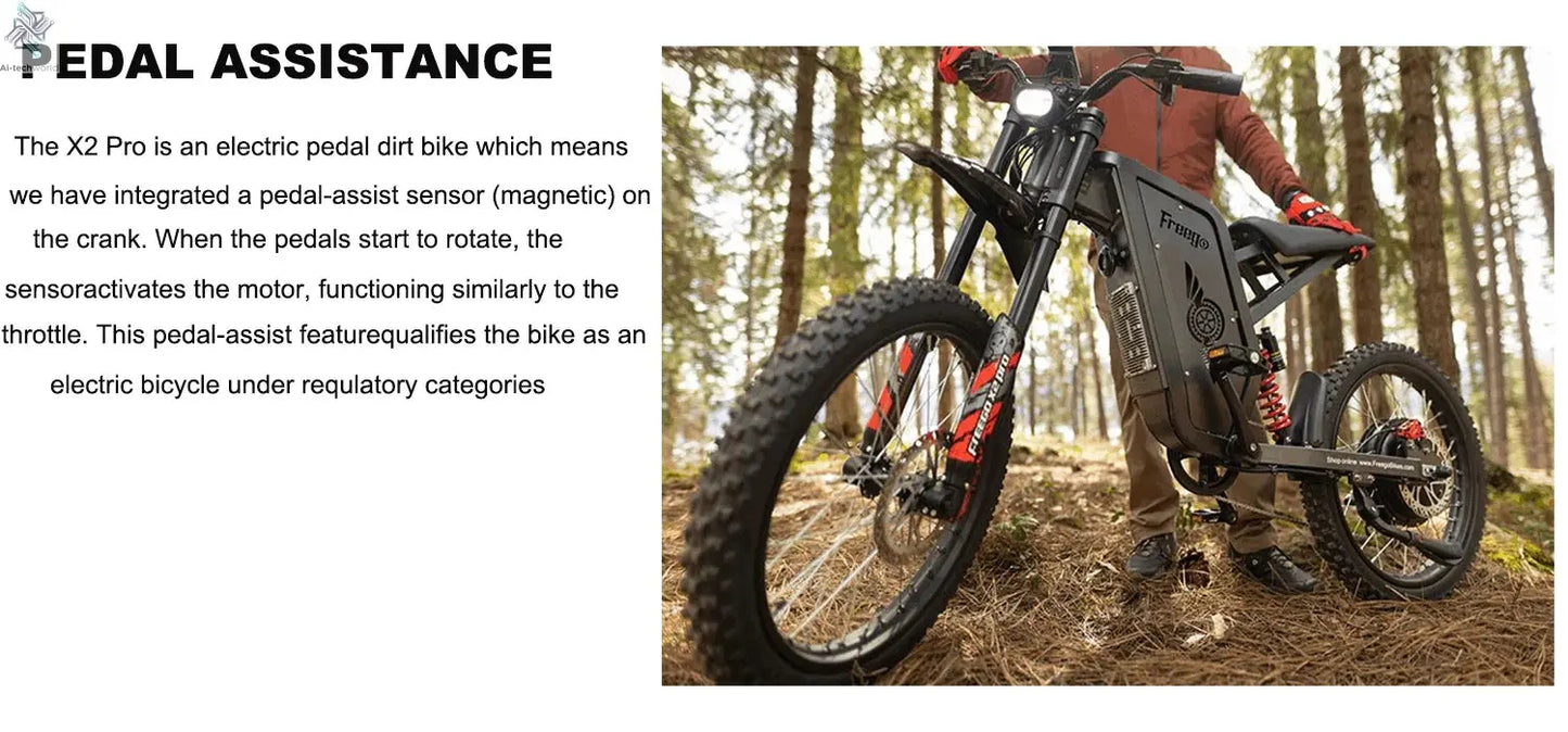 Four-Piston Hydraulic Brake Electric Dirt Bike 6000W Electric Motor 60V/30Ah 50MPH/7 Speed Off Road E-Bicycle Full Suspension Ai-TechWorld 