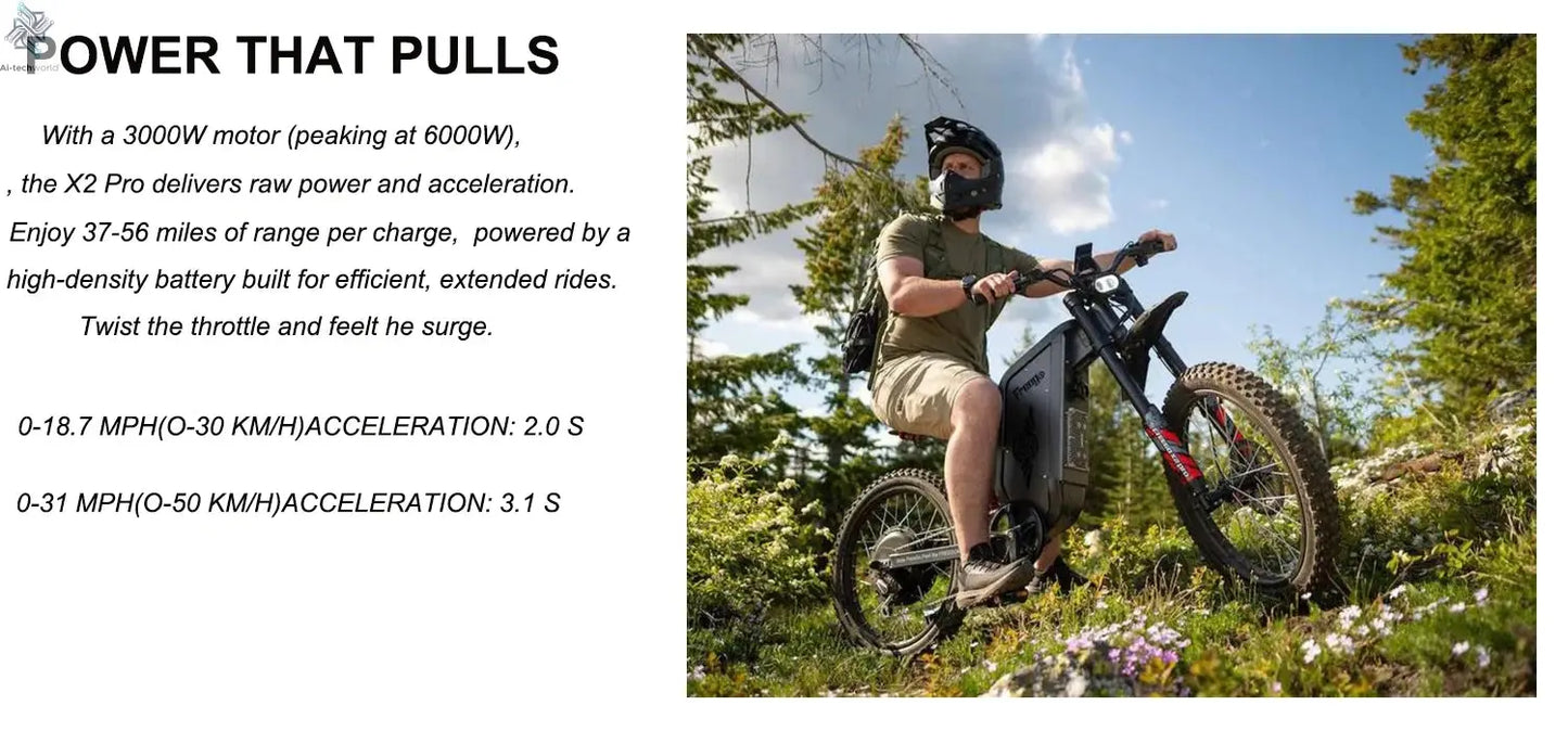 Four-Piston Hydraulic Brake Electric Dirt Bike 6000W Electric Motor 60V/30Ah 50MPH/7 Speed Off Road E-Bicycle Full Suspension Ai-TechWorld 