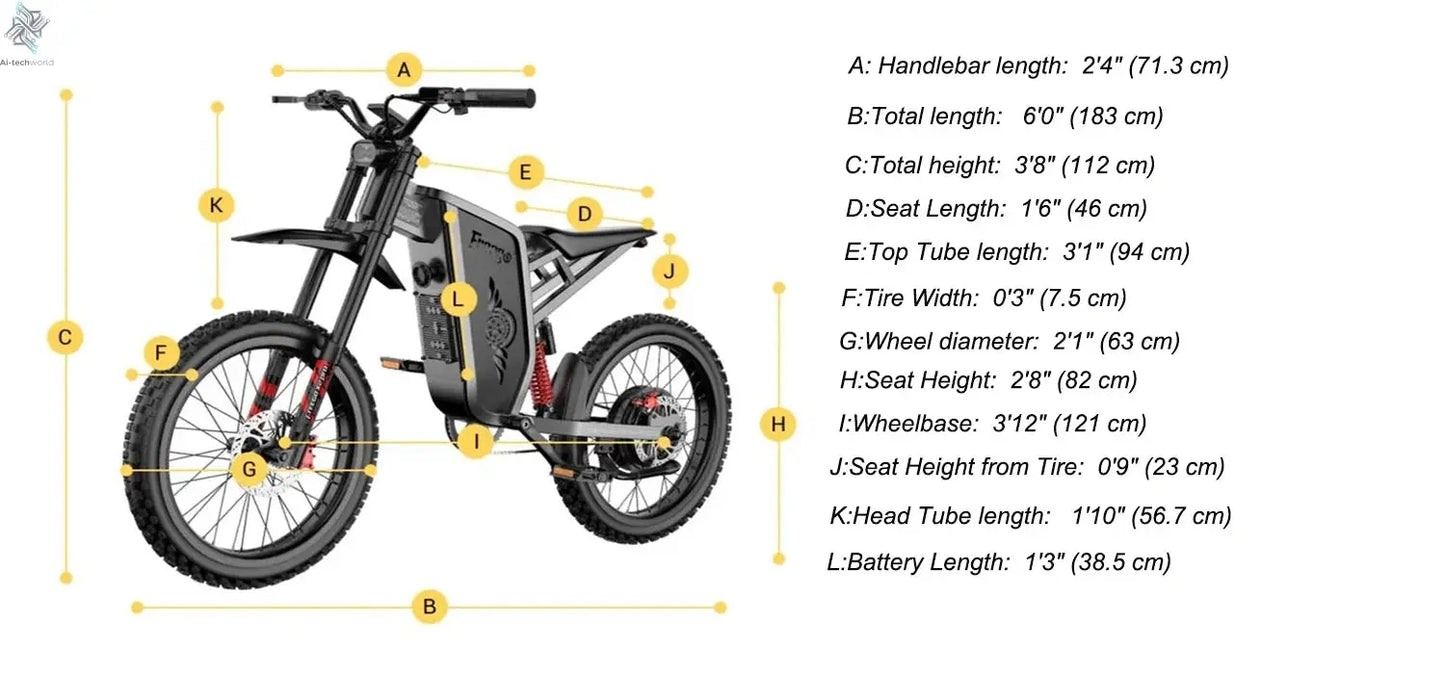 Four-Piston Hydraulic Brake Electric Dirt Bike 6000W Electric Motor 60V/30Ah 50MPH/7 Speed Off Road E-Bicycle Full Suspension Ai-TechWorld 