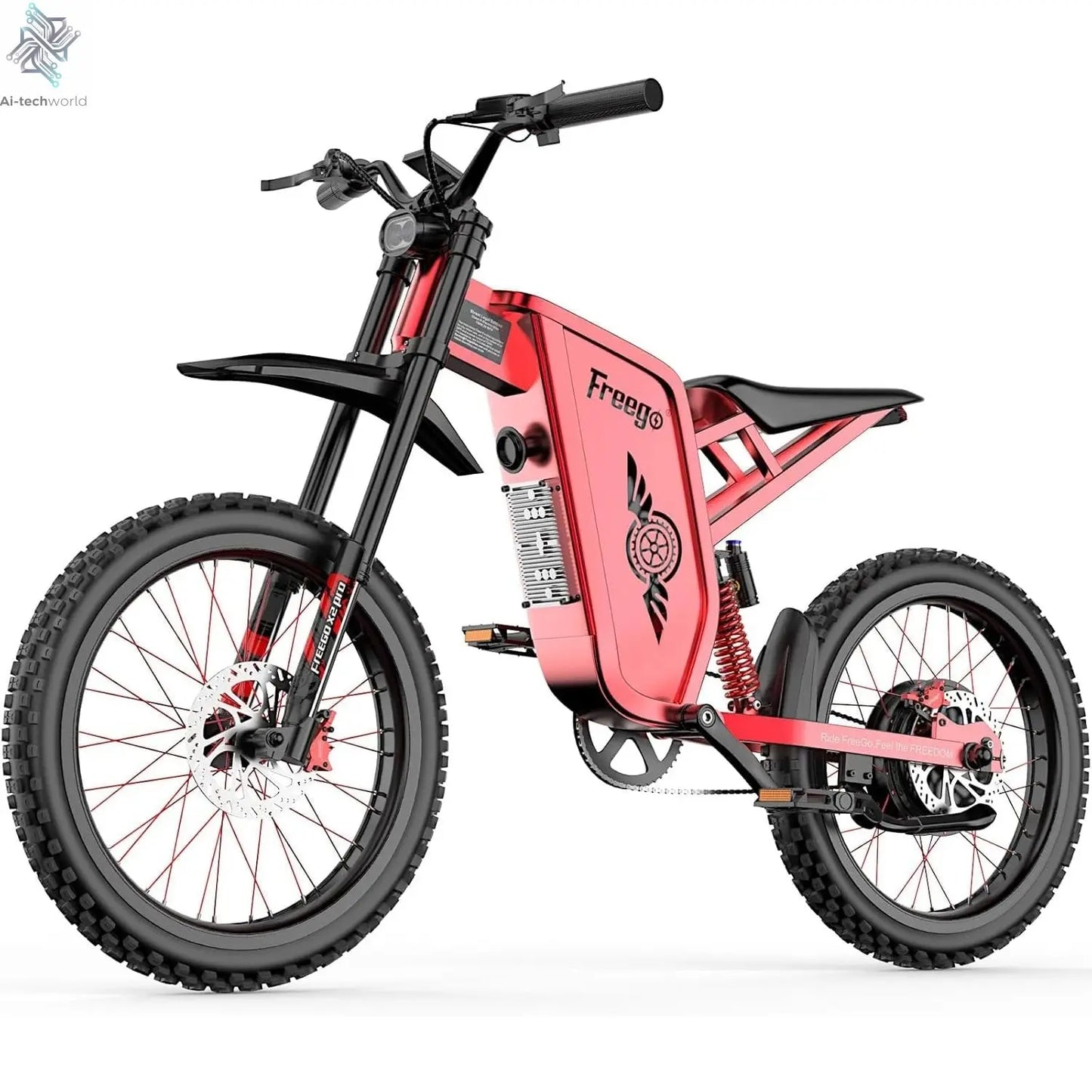 Four-Piston Hydraulic Brake Electric Dirt Bike 6000W Electric Motor 60V/30Ah 50MPH/7 Speed Off Road E-Bicycle Full Suspension Ai-TechWorld 