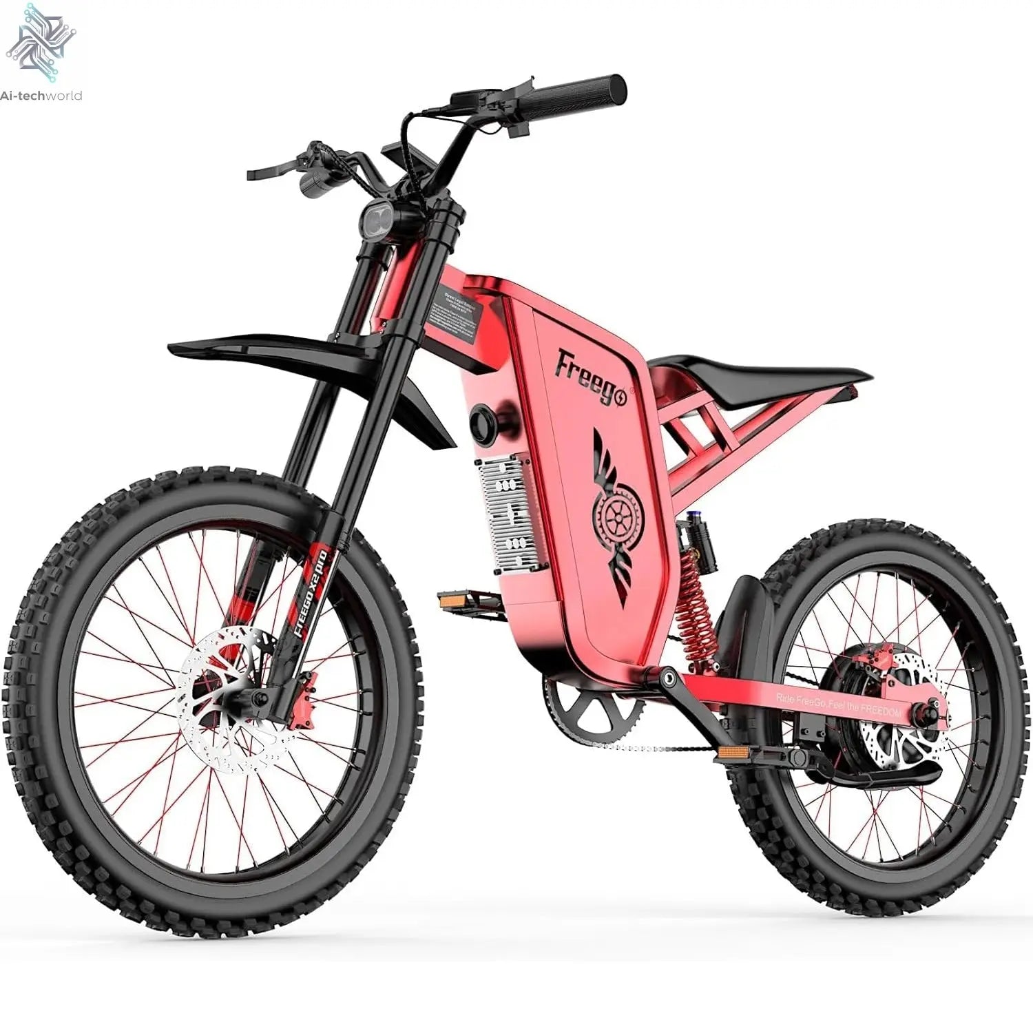 Four-Piston Hydraulic Brake Electric Dirt Bike 6000W Electric Motor 60V/30Ah 50MPH/7 Speed Off Road E-Bicycle Full Suspension Ai-TechWorld 