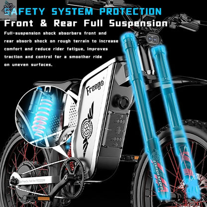Four-Piston Hydraulic Brake Electric Dirt Bike 6000W Electric Motor 60V/30Ah 50MPH/7 Speed Off Road E-Bicycle Full Suspension Ai-TechWorld 
