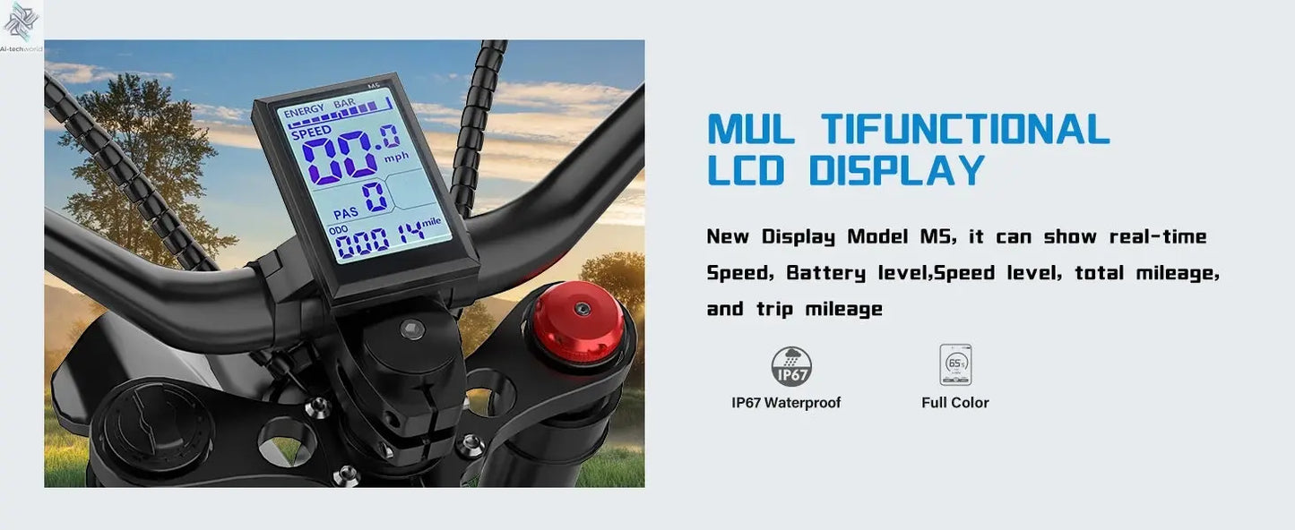 Four-Piston Hydraulic Brake Electric Dirt Bike 6000W Electric Motor 60V/30Ah 50MPH/7 Speed Off Road E-Bicycle Full Suspension Ai-TechWorld 