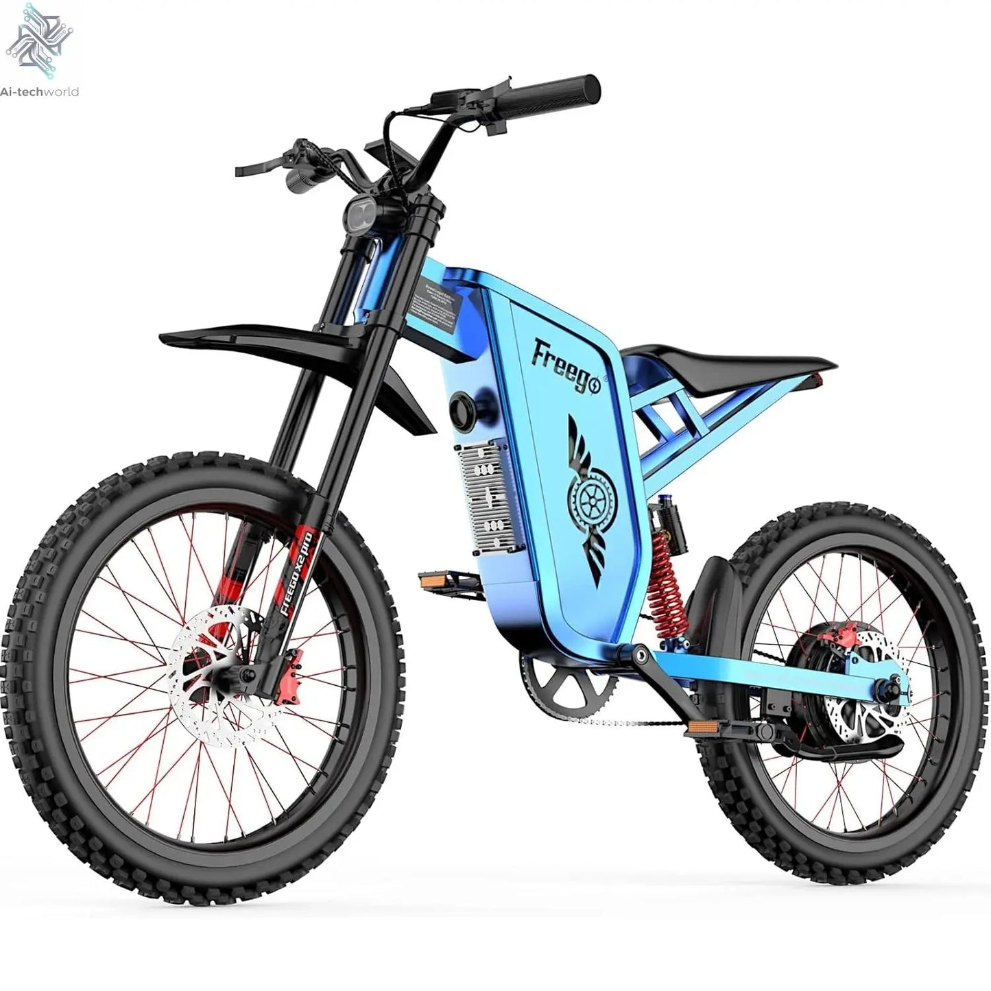 Four-Piston Hydraulic Brake Electric Dirt Bike 6000W Electric Motor 60V/30Ah 50MPH/7 Speed Off Road E-Bicycle Full Suspension Ai-TechWorld 