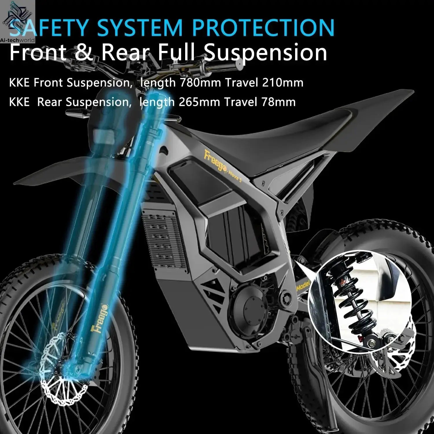 Freego Electric Dirt Bike 72V 40Ah 8000W Peak Mid-Drive Motor 53 MPH Electric Motorbike Motorcycle 4-Piston Hydraulic Brakes - Ai-TechWorld