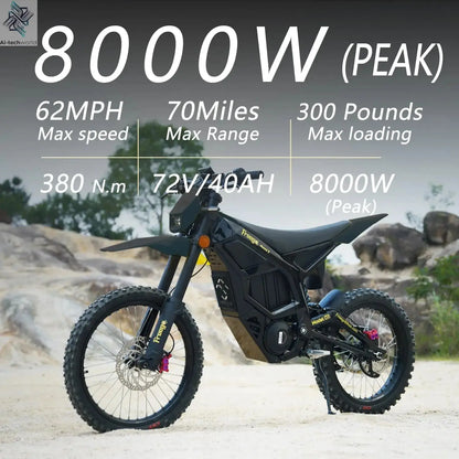 Freego Electric Dirt Bike 72V 40Ah 8000W Peak Mid-Drive Motor 53 MPH Electric Motorbike Motorcycle 4-Piston Hydraulic Brakes - Ai-TechWorld