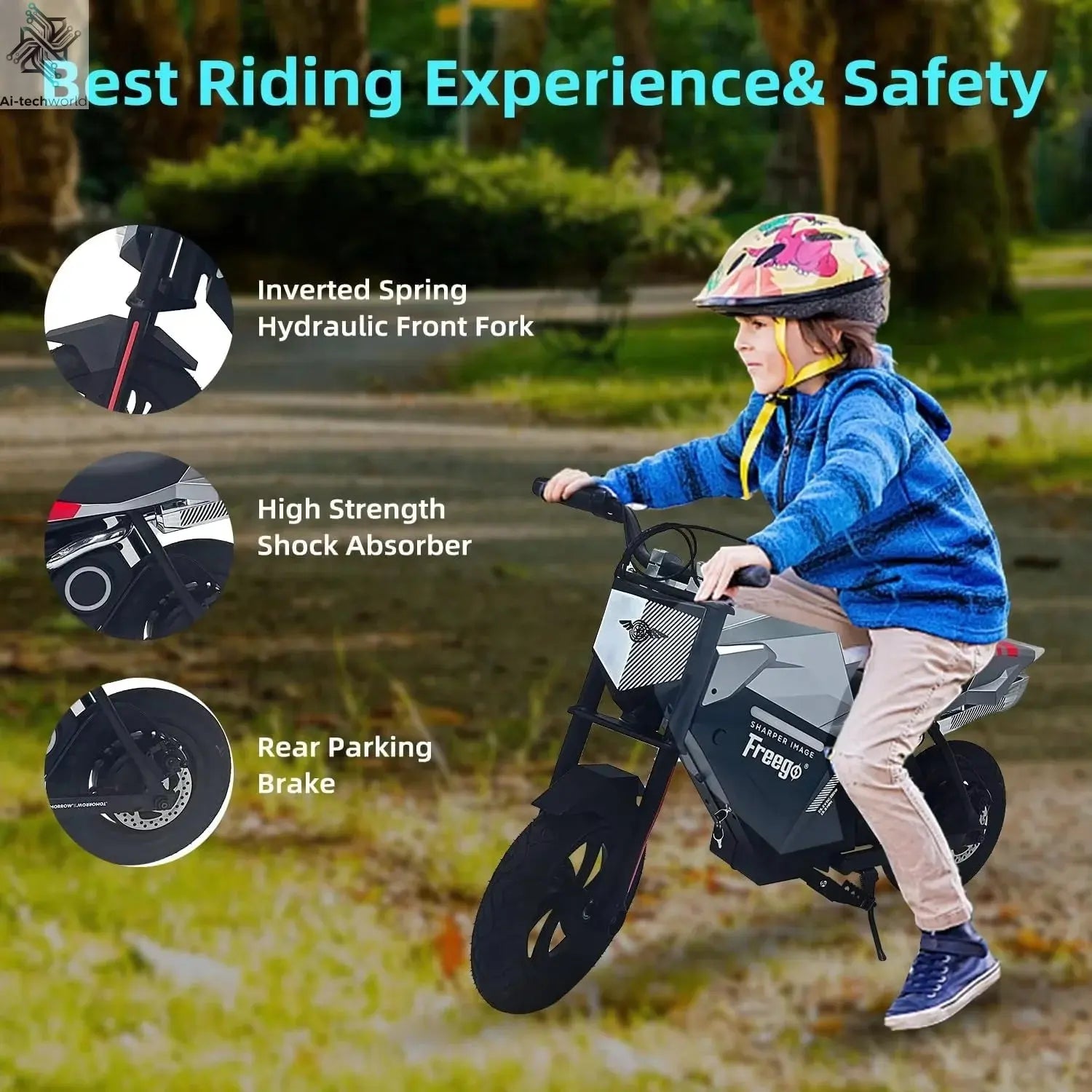 Freego K1 Kids Electric Dirt Bike Motorcycle 15.5MPH Speed 10 Miles Long-Range with Rear Motor EBike UL 2849 Ai-TechWorld 