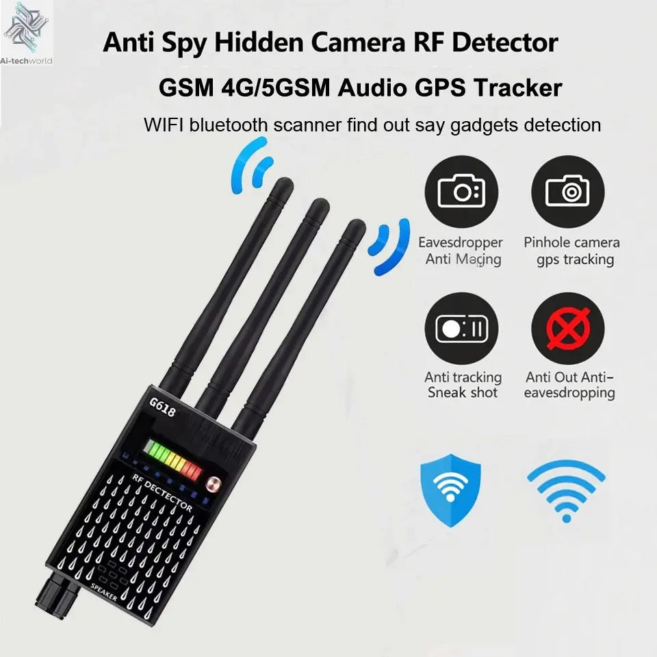 G618W G618 G318 Super Sensitive Detector Audio Buging Hidden Spy Camera Detector GSM GPS Full Range RF Laser Bug Zapper Detector Ai-TechWorld 