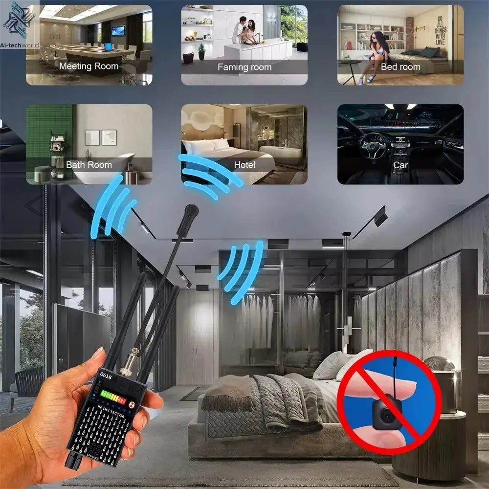 G618W G618 G318 Super Sensitive Detector Audio Buging Hidden Spy Camera Detector GSM GPS Full Range RF Laser Bug Zapper Detector Ai-TechWorld 