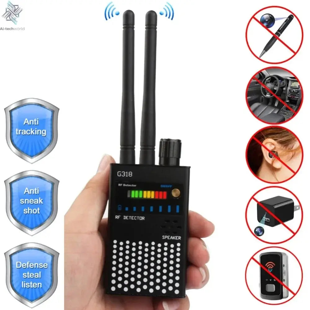 G618W G618 G318 Super Sensitive Detector Audio Buging Hidden Spy Camera Detector GSM GPS Full Range RF Laser Bug Zapper Detector Ai-TechWorld 