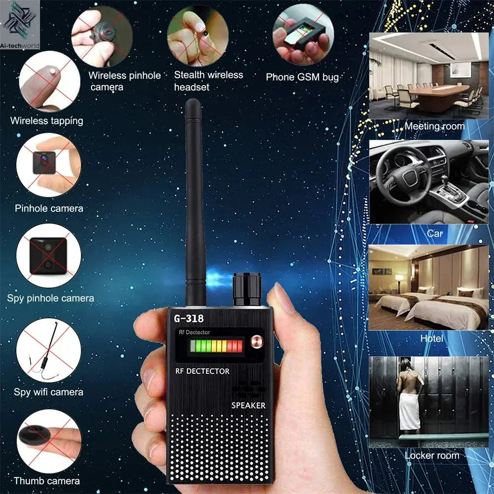 G618W G618 G318 Super Sensitive Detector Audio Buging Hidden Spy Camera Detector GSM GPS Full Range RF Laser Bug Zapper Detector Ai-TechWorld 