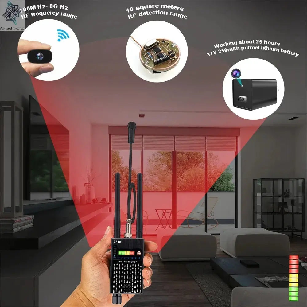 G618W G618 G318 Super Sensitive Detector Audio Buging Hidden Spy Camera Detector GSM GPS Full Range RF Laser Bug Zapper Detector Ai-TechWorld 