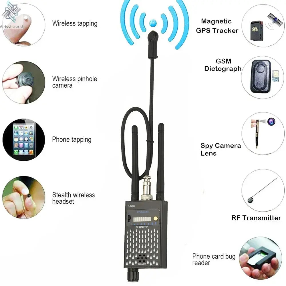 G618W G618 G318 Super Sensitive Detector Audio Buging Hidden Spy Camera Detector GSM GPS Full Range RF Laser Bug Zapper Detector Ai-TechWorld 