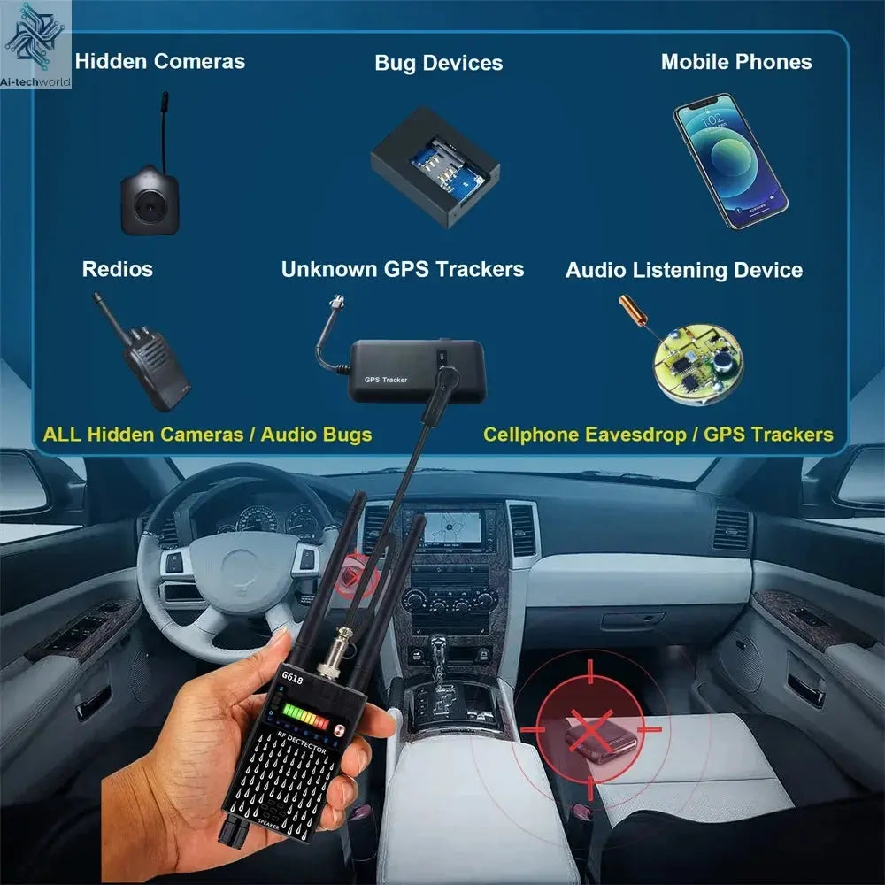 G618W G618 G318 Super Sensitive Detector Audio Buging Hidden Spy Camera Detector GSM GPS Full Range RF Laser Bug Zapper Detector Ai-TechWorld 