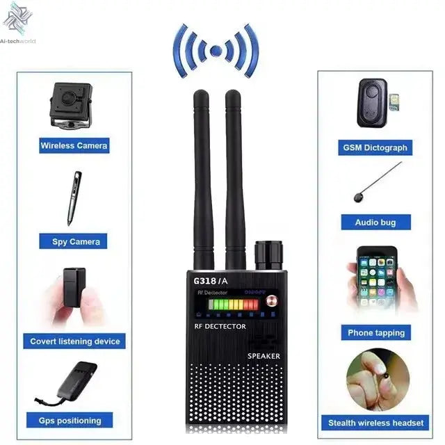 G618W G618 G318 Super Sensitive Detector Audio Buging Hidden Spy Camera Detector GSM GPS Full Range RF Laser Bug Zapper Detector Ai-TechWorld 