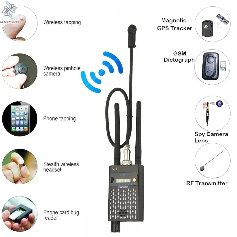 G618W G618 G318 Super Sensitive Detector Audio Buging Hidden Spy Camera Detector GSM GPS Full Range RF Laser Bug Zapper Detector Ai-TechWorld 