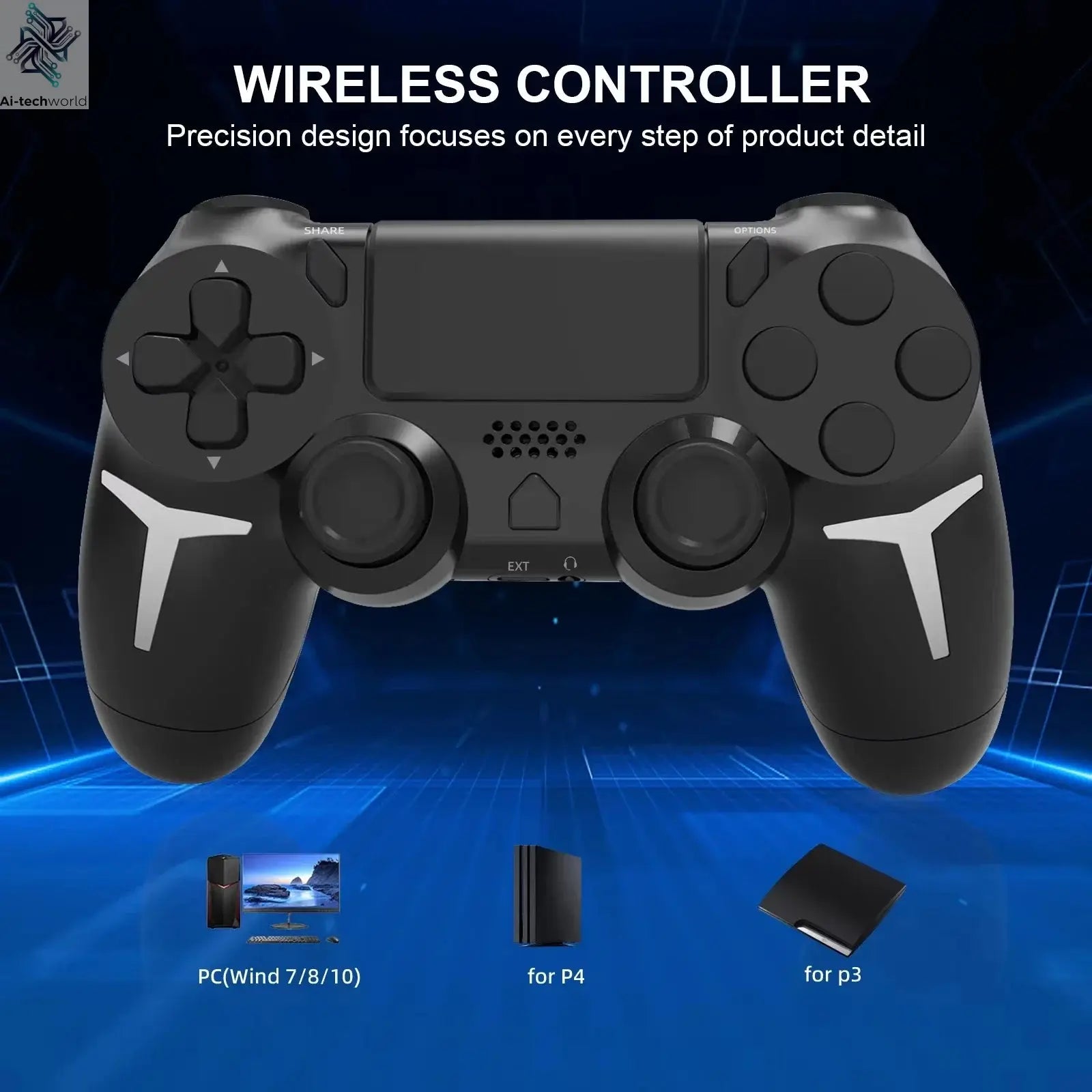 GAMINJA 6-axis Gyroscope Dual Vibration With touch pad Wireless Gamepad Bluetooth Controller For PS4 PS3 Console Computer PC Ai-TechWorld 