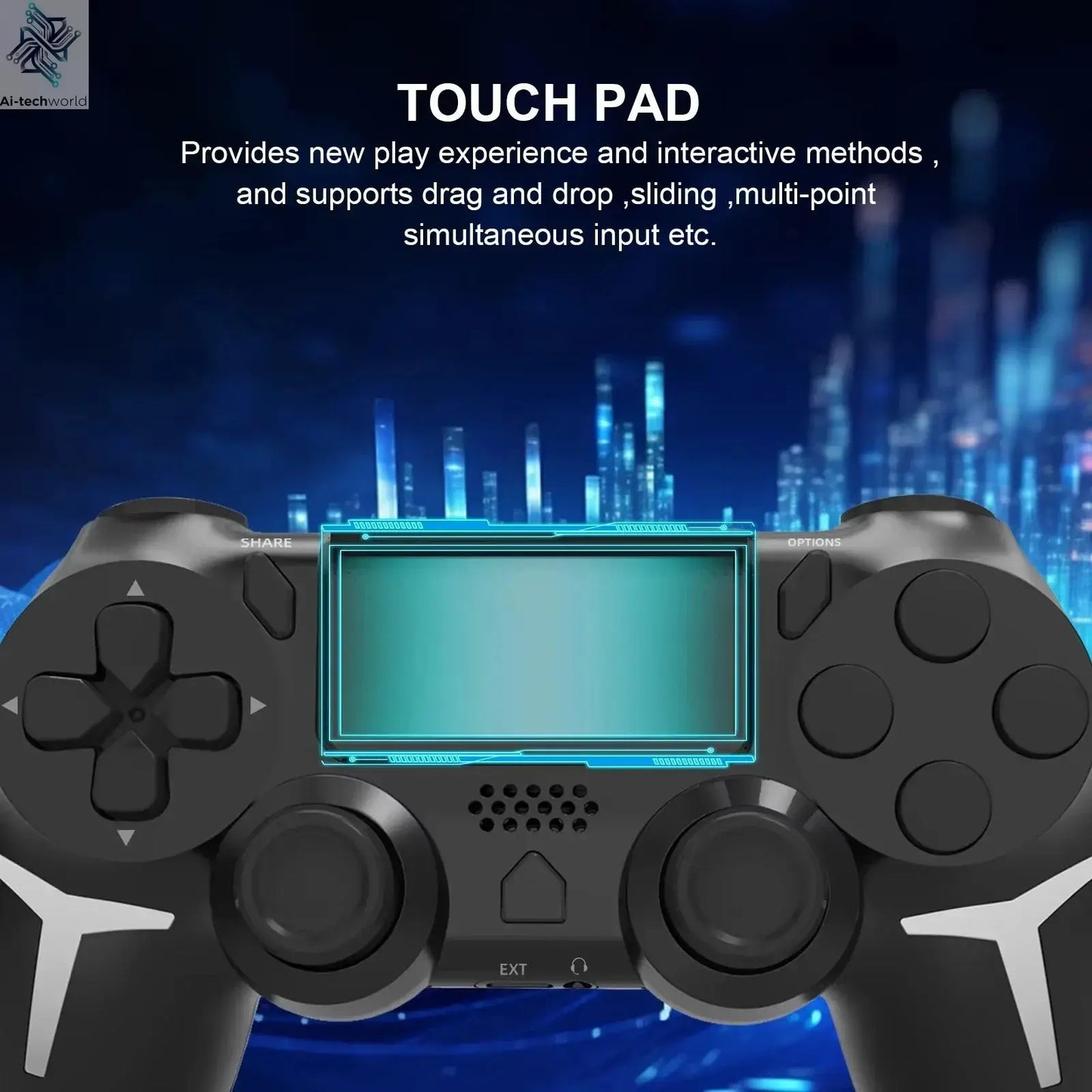 GAMINJA 6-axis Gyroscope Dual Vibration With touch pad Wireless Gamepad Bluetooth Controller For PS4 PS3 Console Computer PC Ai-TechWorld 