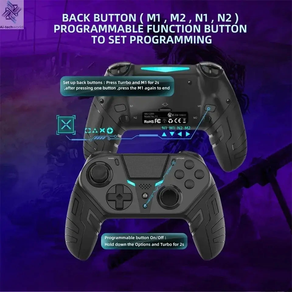 GAMINJA Wireless Controller Dual Vibration Bluetooth Gamepad With Programmable Turbo Function For PS4 Console PC Joystick Ai-TechWorld 