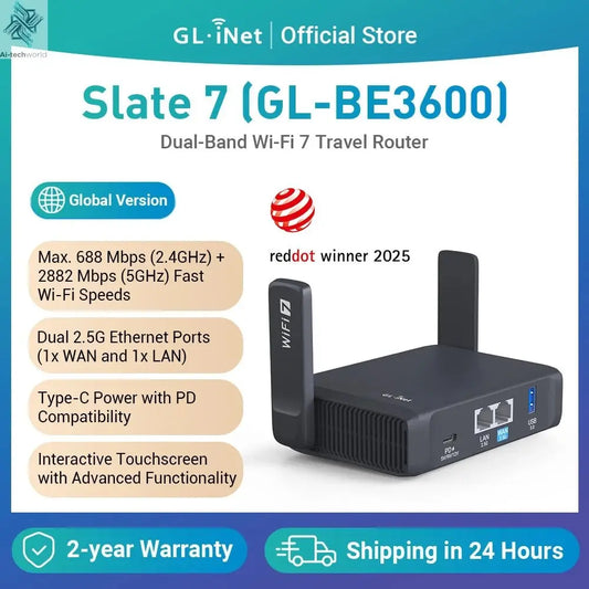 GL.iNet GL - BE3600( Slate 7) Wi - Fi 7 Router, Dual 2.5G Ports, Touch Screen, 3570Mbps Gaming Hotspot, VPN for Public & Hotel - Ai - TechWorld