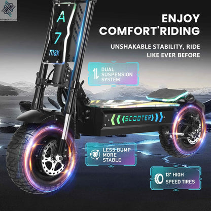 GLEERIDE A7 MAX 13" Off-road Electric Scooter 2*5000W Motors 72V 50Ah Battery Ai-TechWorld 