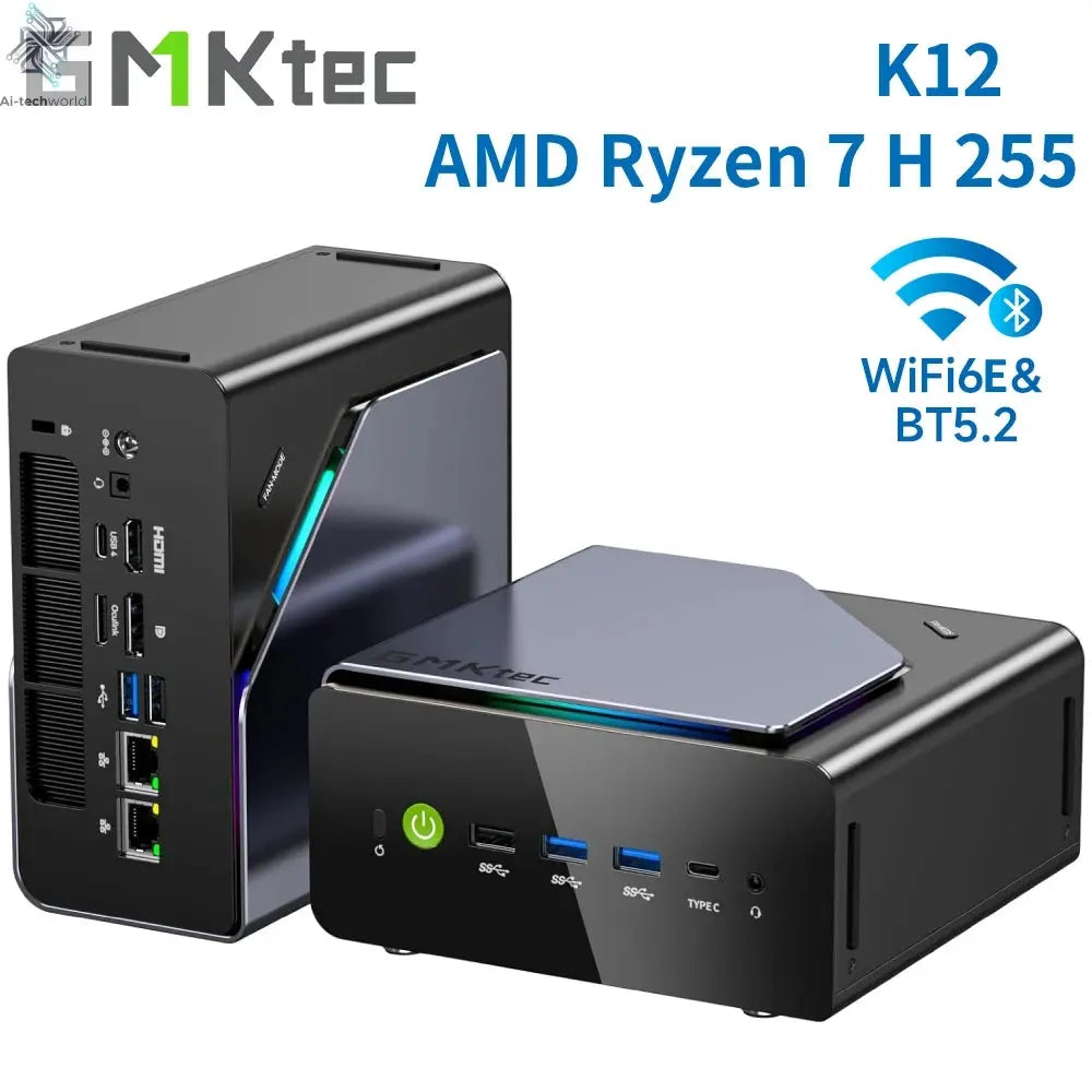 GMKtec K12 Gaming Mini PC AMD Ryzen 7 H 255(Upgraded 8745HS) Windows 11 Pro Desktop Mini Computers Barebone WiFi 6E/BT5.2, USB-C Ai-TechWorld 