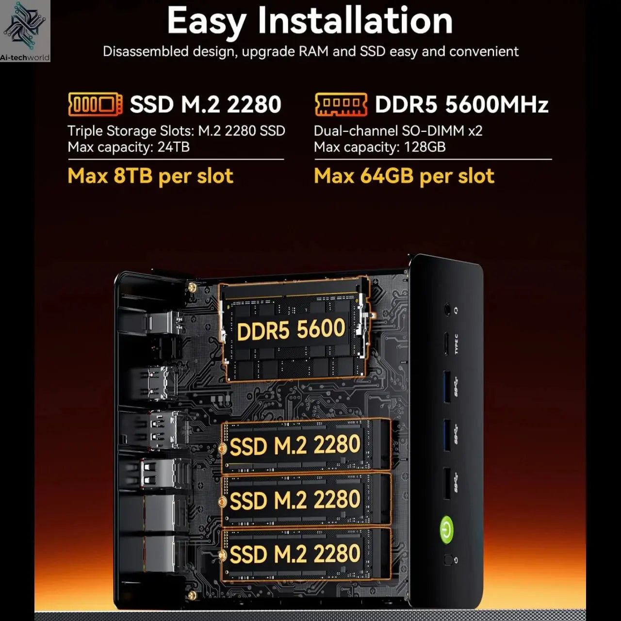 GMKtec K12 Gaming Mini PC AMD Ryzen 7 H 255(Upgraded 8745HS) Windows 11 Pro Desktop Mini Computers Barebone WiFi 6E/BT5.2, USB-C Ai-TechWorld 