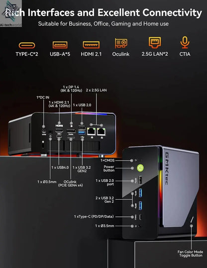 GMKtec K12 Gaming Mini PC AMD Ryzen 7 H 255(Upgraded 8745HS) Windows 11 Pro Desktop Mini Computers Barebone WiFi 6E/BT5.2, USB-C Ai-TechWorld 