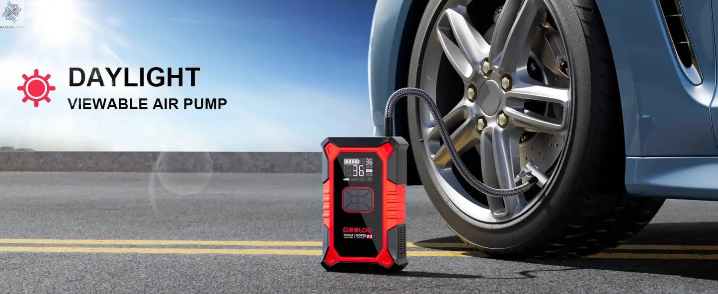 GOOLOO A3 Jump Starter with Air Compressor, 3000A Portable Car Battery Booster (9.0 Gas/6.5L Diesel) with 150PSI Auto-Shutoff Ti Ai-TechWorld 