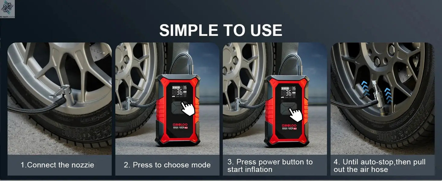 GOOLOO A3 Jump Starter with Air Compressor, 3000A Portable Car Battery Booster (9.0 Gas/6.5L Diesel) with 150PSI Auto-Shutoff Ti Ai-TechWorld 
