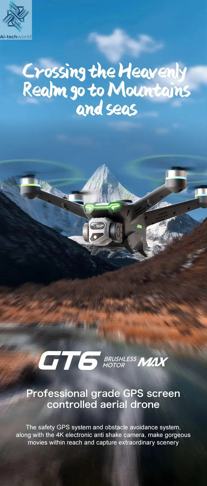 GT6 Professional Drone Long Range Flight Battery Quadcopter 4K HD Wifi Dron Aerial Photography Obstacle Avoidance Aircraft Ai-TechWorld 